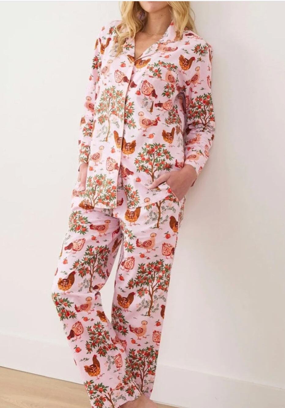KATIENYC Print Fresh Hen House Long PJ Set in Ballet Slipper size 4X